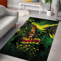 One Love Jamaica Area Rug Rastafarian Lion Reggae Grunge Style
