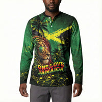 One Love Jamaica Button Sweatshirt Rastafarian Lion Reggae Grunge Style