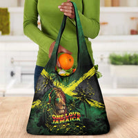 One Love Jamaica Grocery Bag Rastafarian Lion Reggae Grunge Style