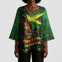 One Love Jamaica Kimono Sleeve Blouse Rastafarian Lion Reggae Grunge Style