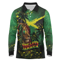 One Love Jamaica Long Sleeve Polo Shirt Rastafarian Lion Reggae Grunge Style
