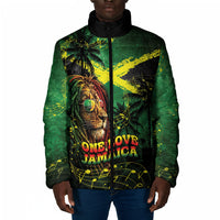 One Love Jamaica Padded Jacket Rastafarian Lion Reggae Grunge Style