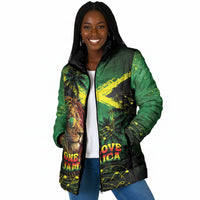 One Love Jamaica Padded Jacket Rastafarian Lion Reggae Grunge Style