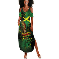 One Love Jamaica Summer Maxi Dress Rastafarian Lion Reggae Grunge Style