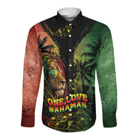 One Love Bahamas Long Sleeve Button Shirt Rastafarian Lion Reggae Grunge Style