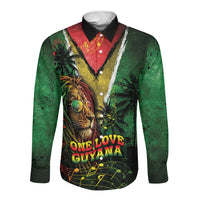 One Love Guyana Long Sleeve Button Shirt Rastafarian Lion Reggae Grunge Style