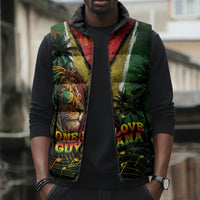One Love Guyana Sleeveless Puffer Jacket Rastafarian Lion Reggae Grunge Style