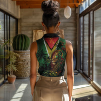 One Love Guyana Women Sleeveless Polo Shirt Rastafarian Lion Reggae Grunge Style