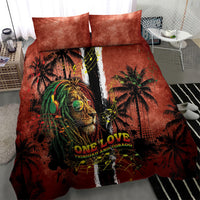 One Love Trinidad And Tobago Bedding Set Rastafarian Lion Reggae Grunge Style