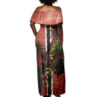 One Love Trinidad And Tobago Off Shoulder Maxi Dress Rastafarian Lion Reggae Grunge Style