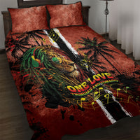 One Love Trinidad And Tobago Quilt Bed Set Rastafarian Lion Reggae Grunge Style