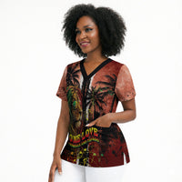 One Love Trinidad And Tobago Scrub Top Rastafarian Lion Reggae Grunge Style