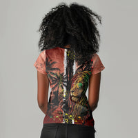 One Love Trinidad And Tobago Women V-Neck T-Shirt Rastafarian Lion Reggae Grunge Style