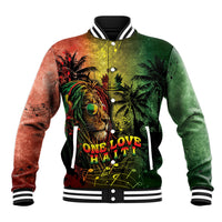 One Love Afro Haiti Baseball Jacket Rastafarian Lion Reggae Grunge Style