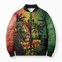 One Love Afro Haiti Bomber Puffer Jacket Rastafarian Lion Reggae Grunge Style