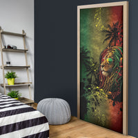 One Love Afro Haiti Door Cover Rastafarian Lion Reggae Grunge Style