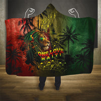 One Love Afro Haiti Hooded Blanket Rastafarian Lion Reggae Grunge Style