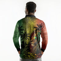 One Love Afro Haiti Long Sleeve Polo Shirt Rastafarian Lion Reggae Grunge Style