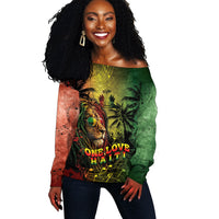 One Love Afro Haiti Off Shoulder Sweater Rastafarian Lion Reggae Grunge Style