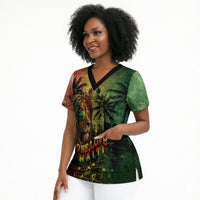 One Love Afro Haiti Scrub Top Rastafarian Lion Reggae Grunge Style