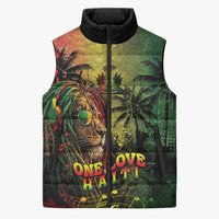 One Love Afro Haiti Sleeveless Puffer Jacket Rastafarian Lion Reggae Grunge Style