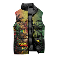 One Love Afro Haiti Sleeveless Puffer Jacket Rastafarian Lion Reggae Grunge Style