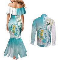 Bahamas Seahorse Couples Matching Mermaid Dress and Long Sleeve Button Shirt Ocean Spirit - Wonder Print Shop