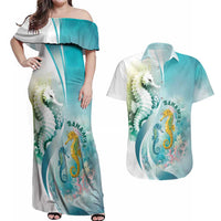 Bahamas Seahorse Couples Matching Off Shoulder Maxi Dress and Hawaiian Shirt Ocean Spirit - Wonder Print Shop