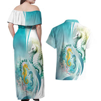Bahamas Seahorse Couples Matching Off Shoulder Maxi Dress and Hawaiian Shirt Ocean Spirit - Wonder Print Shop