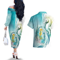 Bahamas Seahorse Couples Matching Off The Shoulder Long Sleeve Dress and Hawaiian Shirt Ocean Spirit - Wonder Print Shop