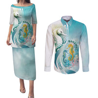 Bahamas Seahorse Couples Matching Puletasi and Long Sleeve Button Shirt Ocean Spirit - Wonder Print Shop