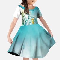 Bahamas Seahorse Family Matching Short Sleeve Bodycon Dress and Hawaiian Shirt Ocean Spirit - Wonder Print Shop