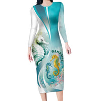 Bahamas Seahorse Long Sleeve Bodycon Dress Ocean Spirit - Wonder Print Shop