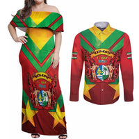 Suriname Emancipation Day Couples Matching Off Shoulder Maxi Dress and Long Sleeve Button Shirt Wan Switi Keti Koti - Wonder Print Shop