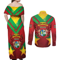 Suriname Emancipation Day Couples Matching Off Shoulder Maxi Dress and Long Sleeve Button Shirt Wan Switi Keti Koti - Wonder Print Shop