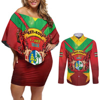 Suriname Emancipation Day Couples Matching Off Shoulder Short Dress and Long Sleeve Button Shirt Wan Switi Keti Koti - Wonder Print Shop