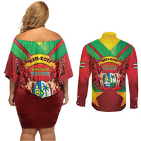 Suriname Emancipation Day Couples Matching Off Shoulder Short Dress and Long Sleeve Button Shirt Wan Switi Keti Koti - Wonder Print Shop