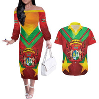Suriname Emancipation Day Couples Matching Off The Shoulder Long Sleeve Dress and Hawaiian Shirt Wan Switi Keti Koti - Wonder Print Shop