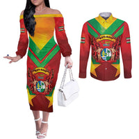 Suriname Emancipation Day Couples Matching Off The Shoulder Long Sleeve Dress and Long Sleeve Button Shirt Wan Switi Keti Koti - Wonder Print Shop