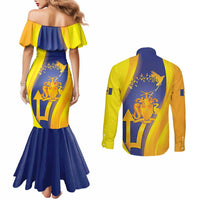 Barbados Emancipation Day Couples Matching Mermaid Dress and Long Sleeve Button Shirt Freedom And Unity - Wonder Print Shop