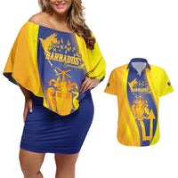 Barbados Emancipation Day Couples Matching Off Shoulder Short Dress and Hawaiian Shirt Freedom And Unity - Wonder Print Shop