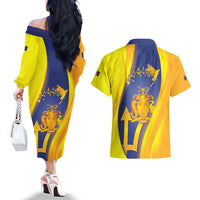 Barbados Emancipation Day Couples Matching Off The Shoulder Long Sleeve Dress and Hawaiian Shirt Freedom And Unity - Wonder Print Shop