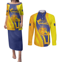Barbados Emancipation Day Couples Matching Puletasi and Long Sleeve Button Shirt Freedom And Unity - Wonder Print Shop
