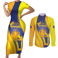 Barbados Emancipation Day Couples Matching Short Sleeve Bodycon Dress and Long Sleeve Button Shirt Freedom And Unity - Wonder Print Shop