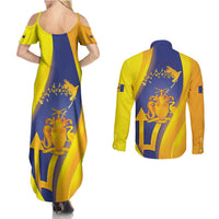 Barbados Emancipation Day Couples Matching Summer Maxi Dress and Long Sleeve Button Shirt Freedom And Unity - Wonder Print Shop