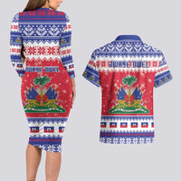 Haiti Christmas Couples Matching Long Sleeve Bodycon Dress and Hawaiian Shirt Coat Of Arms Jwaye Nwel - Wonder Print Shop
