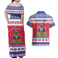 Haiti Christmas Couples Matching Off Shoulder Maxi Dress and Hawaiian Shirt Coat Of Arms Jwaye Nwel - Wonder Print Shop
