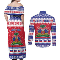 Haiti Christmas Couples Matching Off Shoulder Maxi Dress and Long Sleeve Button Shirt Coat Of Arms Jwaye Nwel - Wonder Print Shop