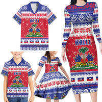 Haiti Christmas Family Matching Long Sleeve Bodycon Dress and Hawaiian Shirt Coat Of Arms Jwaye Nwel - Wonder Print Shop
