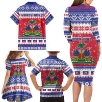 Haiti Christmas Family Matching Long Sleeve Bodycon Dress and Hawaiian Shirt Coat Of Arms Jwaye Nwel - Wonder Print Shop